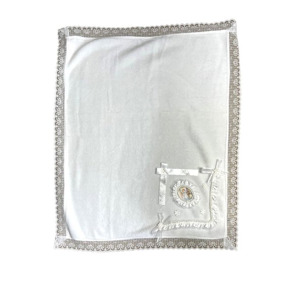 My Baptism Blanket White Christening Blanket Cotton/Fleece With Lace Trim - Picture 5 of 8